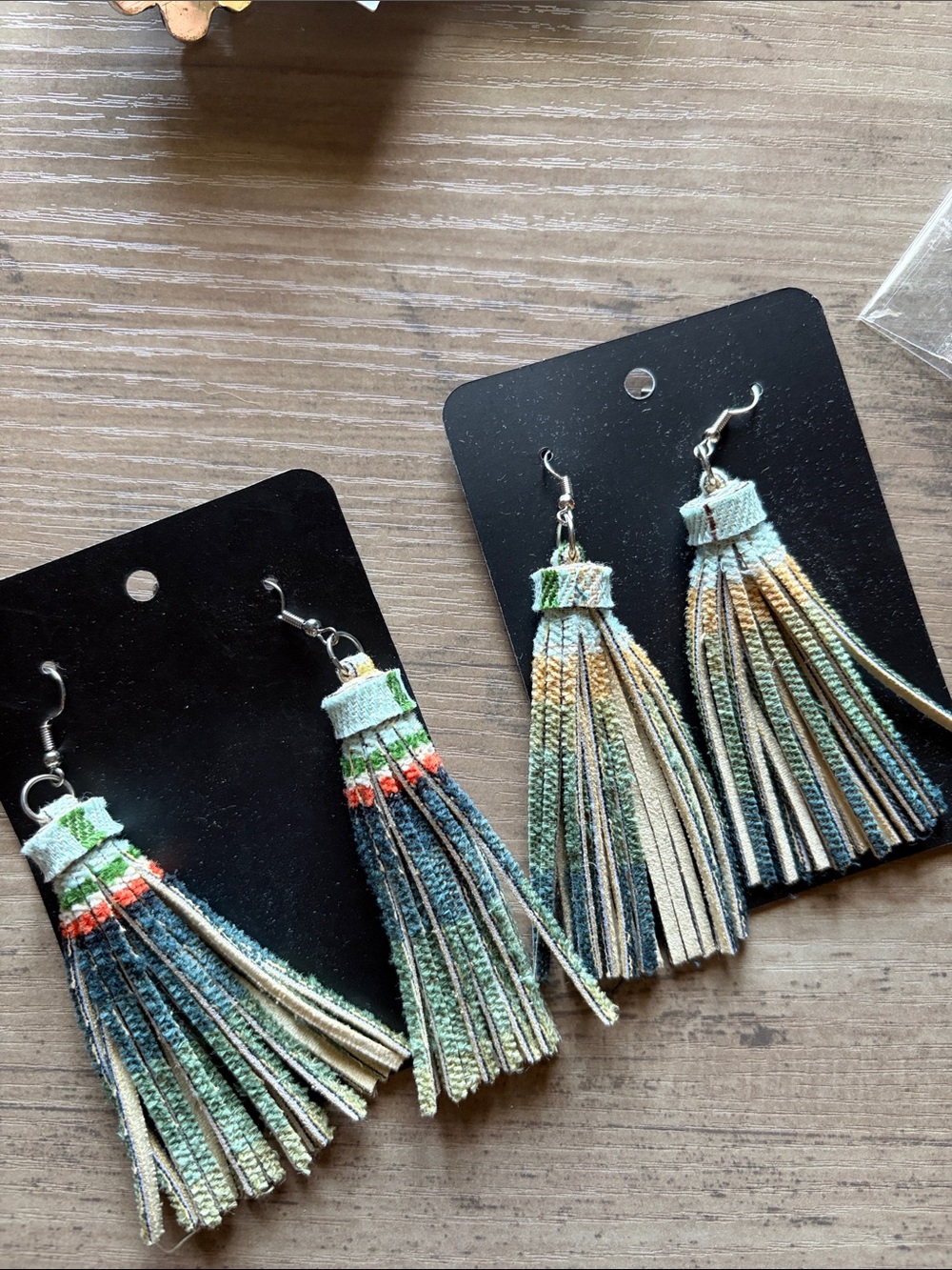 NWT L&B Boho Multicolor Leather Tassel Earrings Set of 2